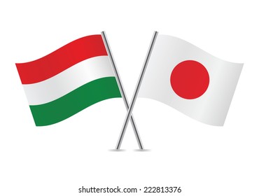 Hungarian and Japanese flags. Vector illustration.