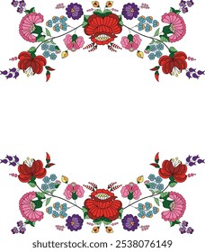 Hungarian Kalocsai Embroidery Flower Embroidery, Abstract Floral Motifs. Edge Decoration Trim Border Decoration. Designs For Fexture, Fabric, Clothing, Wrapping, Decoration, etc. Vector Illustration.