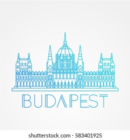 Hungarian Parliament Building also known as House of the Country and House of the Nation. The symbol of Budapest, Hungary. Vector linear Icon for travel agency.