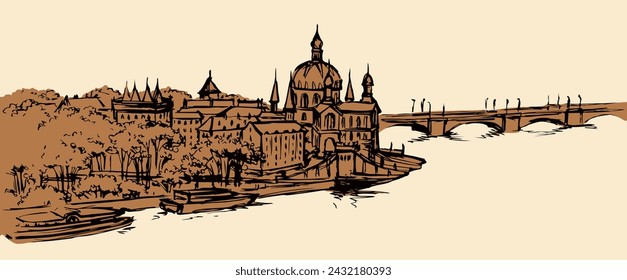 Hungarian Parliament Building. Vectos drawing scene