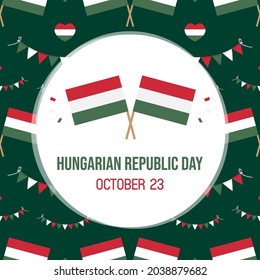 Hungarian Republic Day greeting card, vector illustration with flags and decorations seamless pattern. October 23.