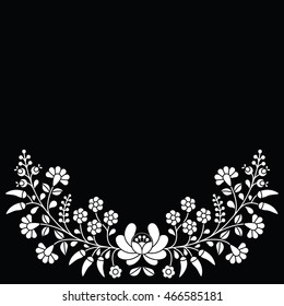 Hungarian white floral folk pattern - Kalocsai embroidery with flowers and paprika 