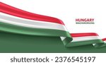 Hungary 3D ribbon flag. Bent waving 3D flag in colors of the Hungary national flag. National flag background design.
