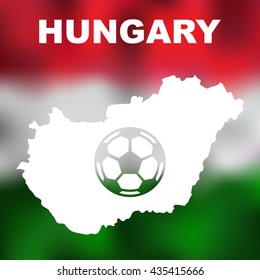  Hungary. Abstract hungarian map with football on flag background. Vector illustration