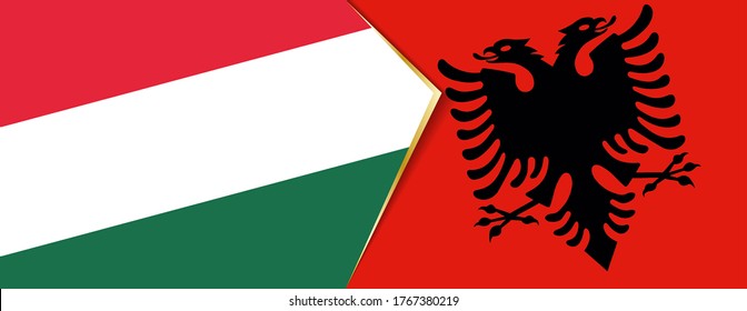 Hungary and Albania flags, two vector flags symbol of relationship or confrontation.