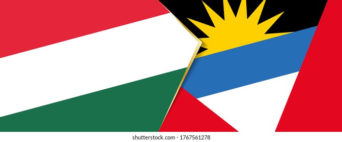 Hungary and Antigua and Barbuda flags, two vector flags symbol of relationship or confrontation.