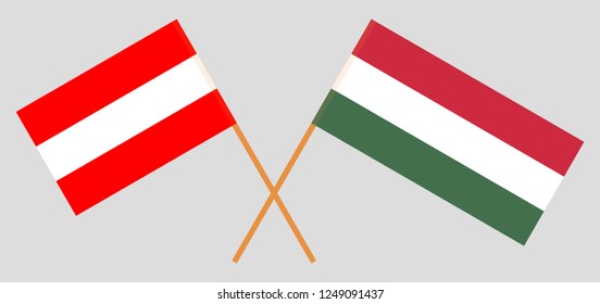 Hungary and Austria. The Hungarian and Austrian flags. Official proportion. Correct colors. Vector illustration