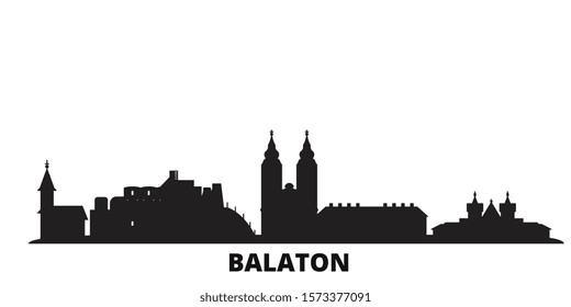 Hungary, Balaton city skyline isolated vector illustration. Hungary, Balaton travel black cityscape