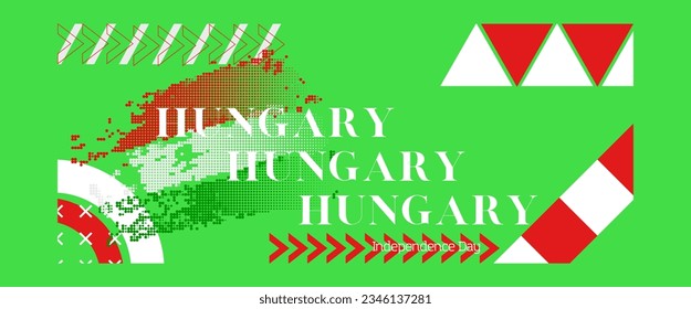Hungary banner for national day with abstract modern design. Hungarian flag and map with typography and red, white and green color theme.