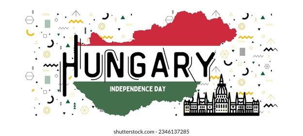 Hungary banner for national day with abstract modern design. Hungarian flag and map with typography and red, white and green color theme.