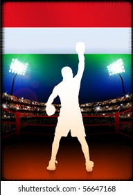 Boxeo en Hungría sobre fondo estadio Ilustración original