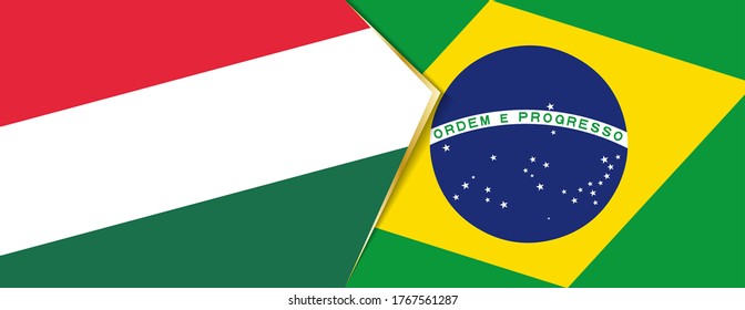 Hungary and Brazil flags, two vector flags symbol of relationship or confrontation.