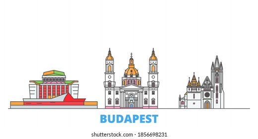 Hungary, Budapest City line cityscape, flat vector. Travel city landmark, oultine illustration, line world icons