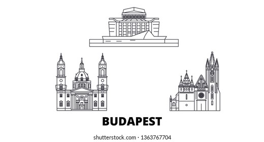 Hungary, Budapest City line travel skyline set. Hungary, Budapest City outline city vector illustration, symbol, travel sights, landmarks.