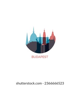 Hungary Budapest cityscape skyline capital city panorama vector flat modern logo icon. Eastern Europe Danube region emblem idea with landmarks and building silhouettes