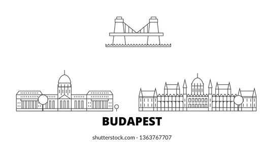 Hungary, Budapest line travel skyline set. Hungary, Budapest outline city vector illustration, symbol, travel sights, landmarks.
