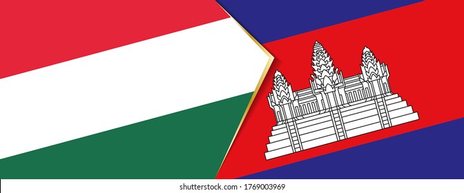 Hungary and Cambodia flags, two vector flags symbol of relationship or confrontation.