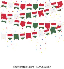 Hungary celebration bunting flags with Confetti And Ribbons on white background.vector illustration