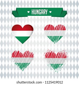 Hungary Collection of four vector hearts with flag. Heart silhouette
