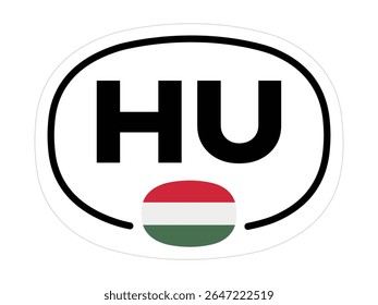 Hungary Country Code Sticker – Oval HU with Red, White, and Green National Flag – High Quality Vectorial Stock Image