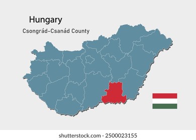 Hungary country high detailed illustration map divided on regions. Blank Hungary map isolated on background. Vector template Csongrad-Csanad county for website, pattern, infographic, education