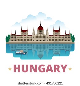 Hungary country magnet design template. Flat cartoon style historic sight showplace web site vector illustration. World vacation travel sightseeing Europe European collection. Kossuth Lajos Square.