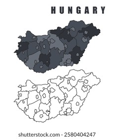 Hungary country map black flat outline vector illustration set