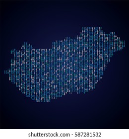 Hungary country map made from binary code numbers.

