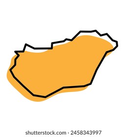 Hungary country simplified map. Orange silhouette with thick black sharp contour outline isolated on white background. Simple vector icon