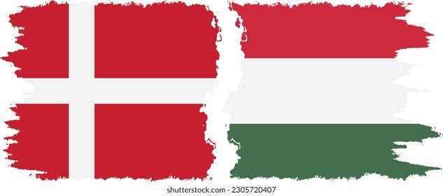 Hungary and Denmark grunge flags connection, vector