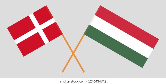 Hungary and Denmark. The Hungarian and Danish flags. Official proportion. Correct colors. Vector illustration