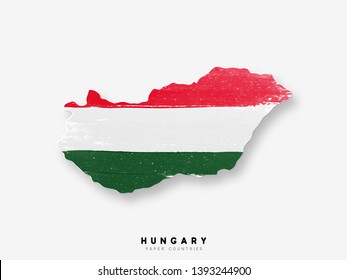 Hungary detailed map with flag of country Painted in watercolor paint colors in the national flag.
