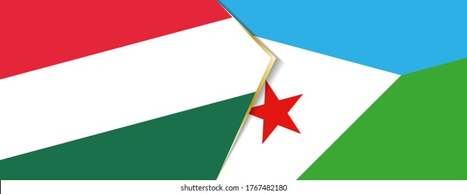 Hungary and Djibouti flags, two vector flags symbol of relationship or confrontation.