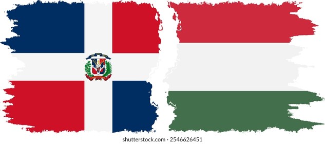 Hungary and Dominican Republic grunge flags connection, vector