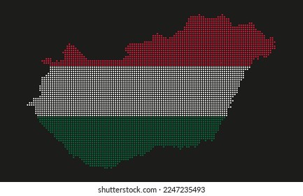 Hungary dotted map flag with grunge texture in mosaic dot style. Abstract pixel vector illustration of a country map with halftone effect for infographic. 