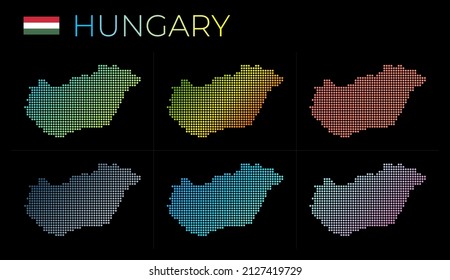 Hungary dotted map set. Map of Hungary in dotted style. Borders of the country filled with beautiful smooth gradient circles. Charming vector illustration.