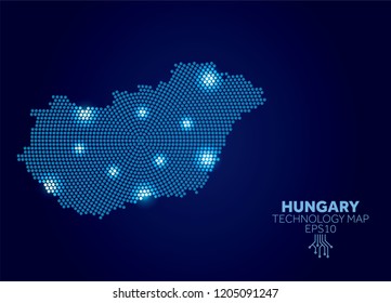 Hungary dotted technology map. Modern data communication concept
