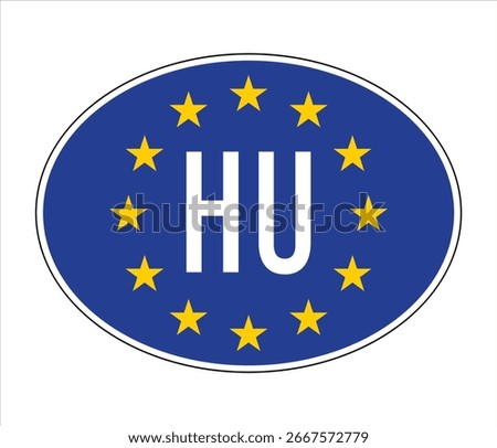 Hungary EU-Style Car Sticker – HU Code with European Union Stars