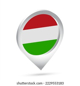 Hungary flag 3d pin icon. Vector illustration.