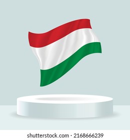 Hungary flag. 3d rendering of the flag displayed on the stand. Waving flag in modern pastel colors. Flag drawing, shading and color on separate layers, neatly in groups for easy editing.