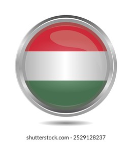Hungary Flag in 3D Silver Metallic Chrome Frame, Isolated on White Background, Flat Shiny Glossy Style, Editable and Scalable Vector Illustration EPS, for Graphic Design or Print
