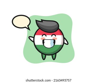 hungary flag badge cartoon character doing wave hand gesture , cute style design for t shirt, sticker, logo element