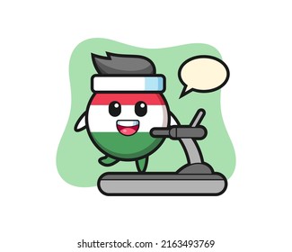 hungary flag badge cartoon character walking on the treadmill , cute style design for t shirt, sticker, logo element