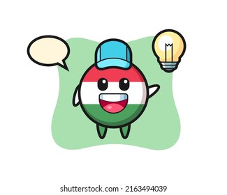 hungary flag badge character cartoon getting the idea , cute style design for t shirt, sticker, logo element