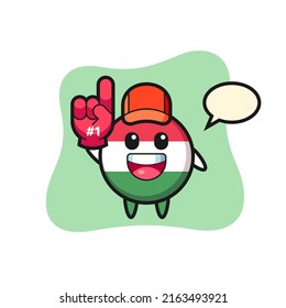 hungary flag badge illustration cartoon with number 1 fans glove , cute style design for t shirt, sticker, logo element