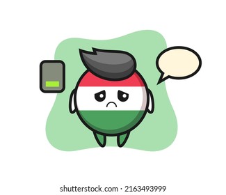hungary flag badge mascot character doing a tired gesture , cute style design for t shirt, sticker, logo element