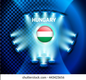 Hungary Flag with Blue Light Effect. Celebration Light.
