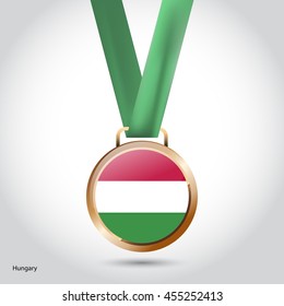 Hungary Flag in Bronze Medal. Vector Illustration. RIO Olympic Game Bronze Medal. Vector Illustration