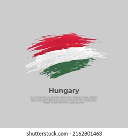 Hungary flag. Brush strokes. Brush painted hungarian flag on a white background. Vector design national poster with, template. Place for text. State patriotic banner of hungary, cover. Copy space