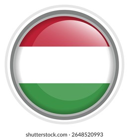 Hungary Flag Button Icon Glossy Round National Emblem Vector Illustration